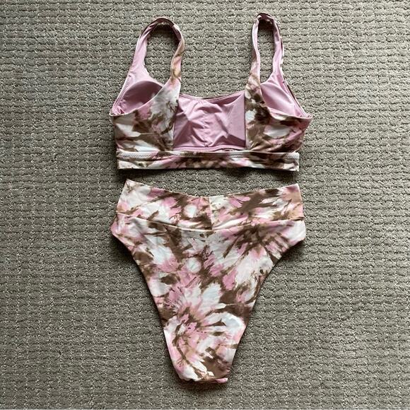 aerie Scoop Wide Band Top High Cut Cheeky Bottom Bikini Swimsuit Size M - Picture 3 of 6